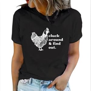 🆕 Women's Black Funny Cluck Around And Find Out Screen Print T-shirt